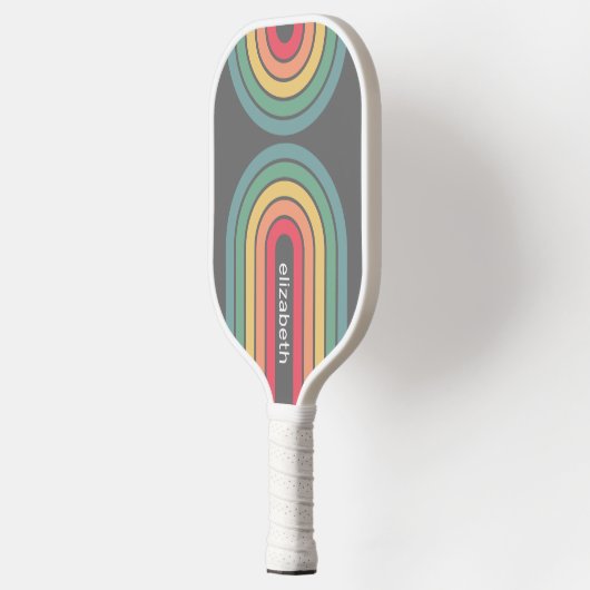 Retro Line Arch Pastel Rainbow-kleuren Aangepaste  Pickleball Paddle (Links)