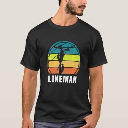 Retro Lineman Linewerker Elektrische Inrichting T-shirt (Voorkant)