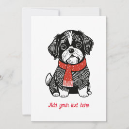 Retro Linocut stijl Shih Tzu kerstkaart