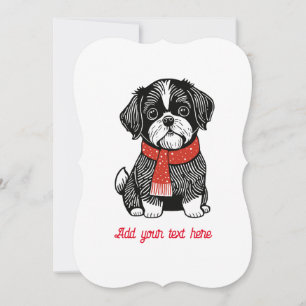 Retro Linocut stijl Shih Tzu kerstkaart
