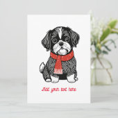 Retro Linocut Stijl Shih Tzu Kerstmis Kaart (Staand voorkant)