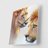 Retro Lions Art - Klassieke Wildlife Wall Art Vierkante Klok (Hoek)
