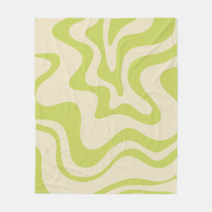 Retro Liquid Swirl Abstract Licht Limoen Beige Fleece Deken