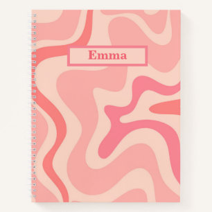 Retro Liquid Swirl Abstract Patroon Blush Roze Notitieboek