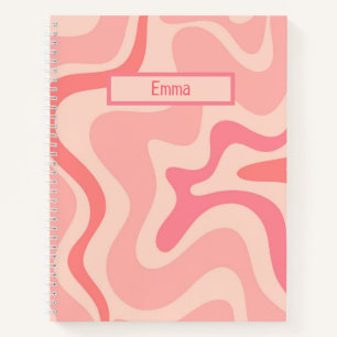 Retro Liquid Swirl Abstract Patroon Blush Roze Notitieboek