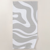 Retro Liquid Swirl Abstract Patroon Grijs Wit Strandlaken (Voorkant)