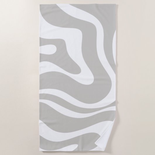 Retro Liquid Swirl Abstract Patroon Grijs Wit Strandlaken (Voorkant)
