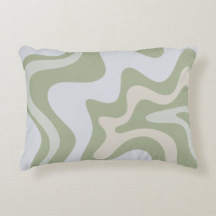 Retro Liquid Swirl Abstract Patroon in Sage Green Accent Kussen