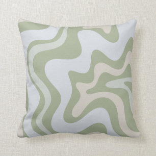 Retro Liquid Swirl Abstract Patroon in Sage Green Kussen
