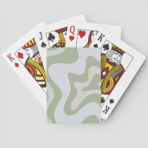 Retro Liquid Swirl Abstract Patroon in Sage Green Pokerkaarten