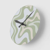 Retro Liquid Swirl Abstract Patroon in Sage Green Ronde Klok (Hoek)