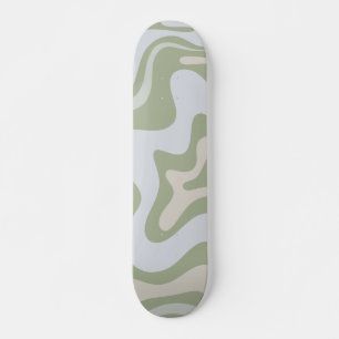 Retro Liquid Swirl Abstract Patroon in Sage Green Skateboard