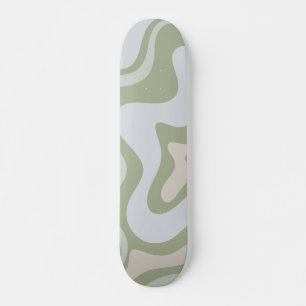 Retro Liquid Swirl Abstract Patroon in Sage Green Skateboard