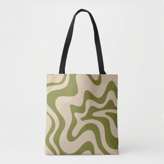 Retro Liquid Swirl Abstract Patroon Olive Green Draagtas (Voorkant)