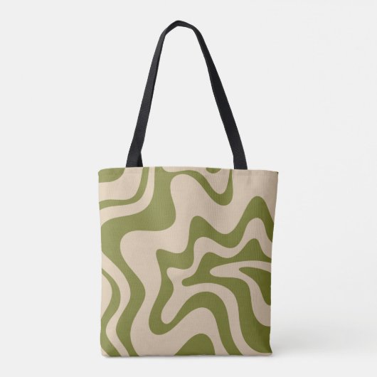 Retro Liquid Swirl Abstract Patroon Olive Green Draagtas (Achterkant)