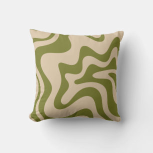Retro Liquid Swirl Abstract Patroon Olive Green na Kussen
