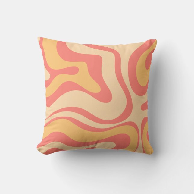 Retro Liquid Swirl Abstract Patroon Roze Geel Kussen (Voorkant)