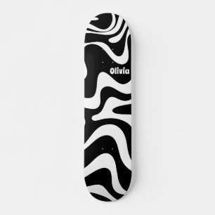 Retro Liquid Swirl Abstract Patroon zwart-wit Skateboard