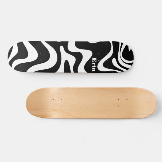 Retro Liquid Swirl Abstract Patroon zwart-wit Skateboard (Horizontaal)
