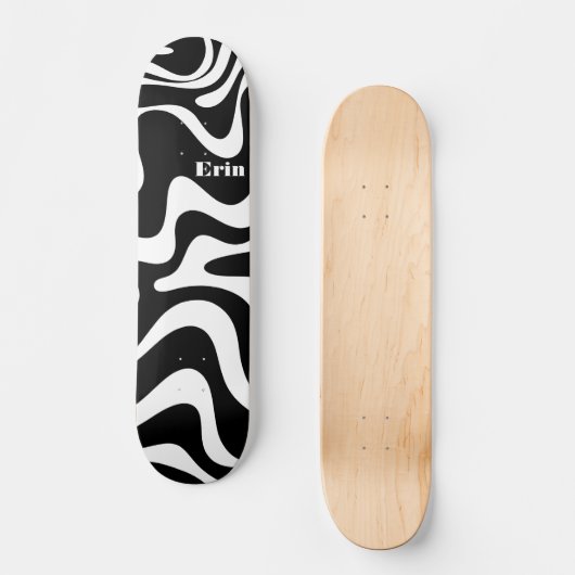 Retro Liquid Swirl Abstract Patroon zwart-wit Skateboard (Voorkant)