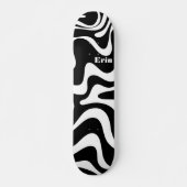 Retro Liquid Swirl Abstract Patroon zwart-wit Skateboard (Voorkant)