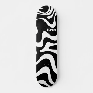 Retro Liquid Swirl Abstract Patroon zwart-wit Skateboard