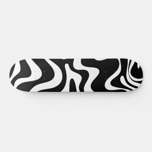 Retro Liquid Swirl Abstract Patroon zwart-wit Skateboard (Horizontaal)