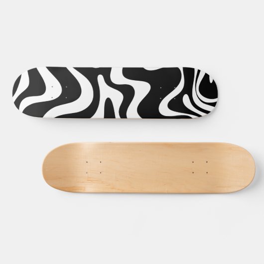 Retro Liquid Swirl Abstract Patroon zwart-wit Skateboard (Horizontaal)