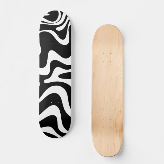 Retro Liquid Swirl Abstract Patroon zwart-wit Skateboard (Voorkant)