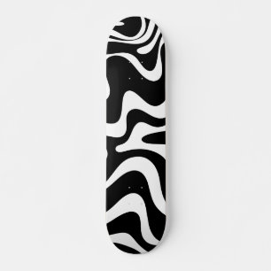 Retro Liquid Swirl Abstract Patroon zwart-wit Skateboard