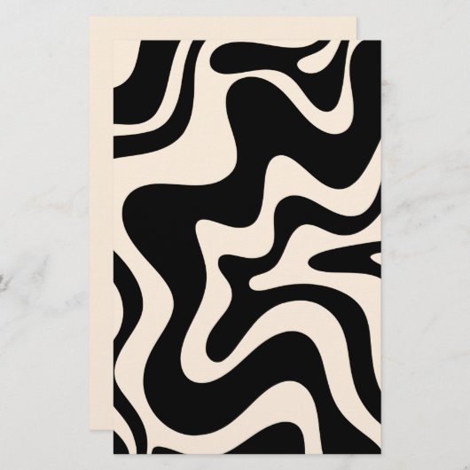 Retro Liquid Swirl Abstract Pattern Black Cream Briefpapier (Voorkant / Achterkant)