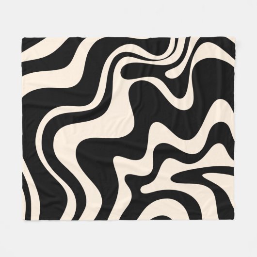 Retro Liquid Swirl Abstract Pattern Black Cream Fleece Deken (Voorkant (Horizontaal))