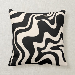 Retro Liquid Swirl Abstract Pattern Black Cream Kussen