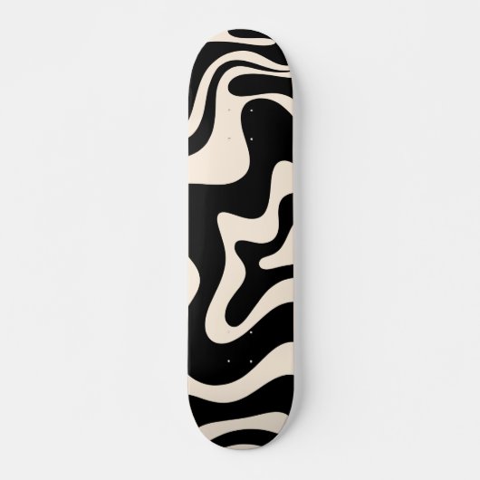 Retro Liquid Swirl Abstract Pattern Black Cream Skateboard (Voorkant)