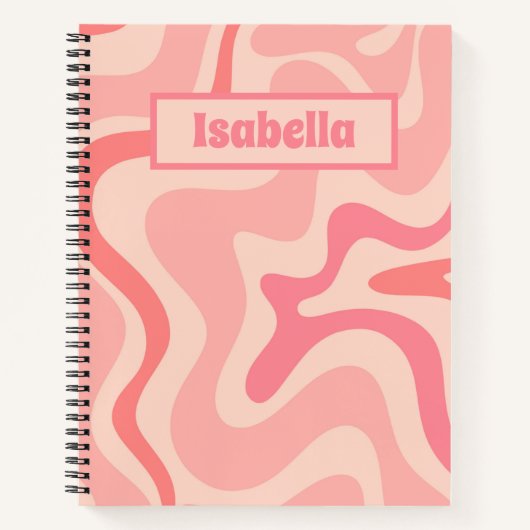 Retro Liquid Swirl Abstract Roze Aangepast Notitieboek (Voorkant)