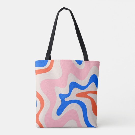 Retro Liquid Swirl Abstract Roze Oranje Blauw Draagtas (Achterkant)