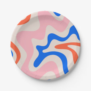Retro Liquid Swirl Abstract Roze Oranje Blauw Papieren Bordje