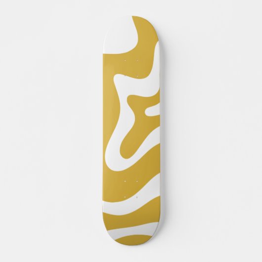 Retro Liquid Swirl Abstracte mosterd en wit Skateboard (Voorkant)
