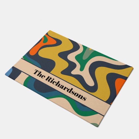 Retro Liquid Swirl Groovy Abstract gepersonaliseer Deurmat (Schuin)