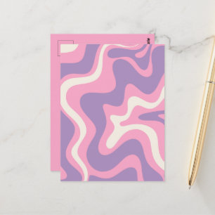 Retro Liquid Swirl Groovy Abstract Paars Roze Briefkaart
