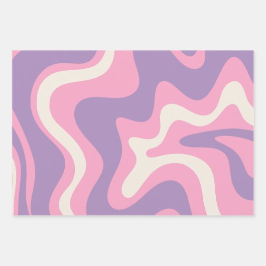 Retro Liquid Swirl Groovy Abstract Paars Roze Inpakpapier Vel (Voorkant)