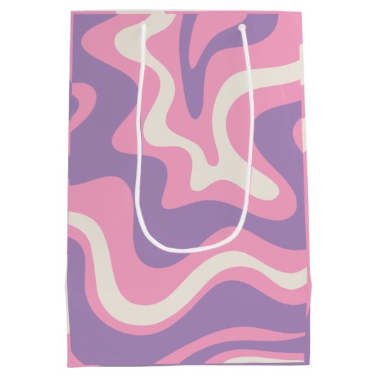 Retro Liquid Swirl Groovy Abstract Paars Roze Medium Cadeauzakje (Achterkant)