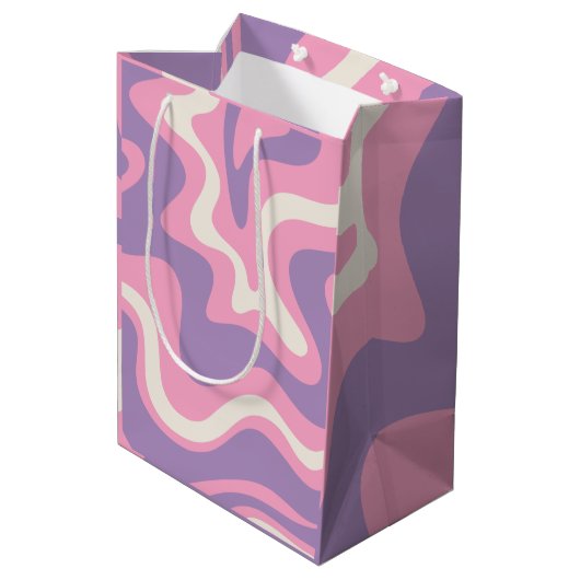 Retro Liquid Swirl Groovy Abstract Paars Roze Medium Cadeauzakje (Achterkant Gekanteld)