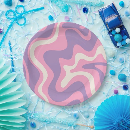 Retro Liquid Swirl Groovy Abstract Paars Roze Papieren Bordje (Feest)
