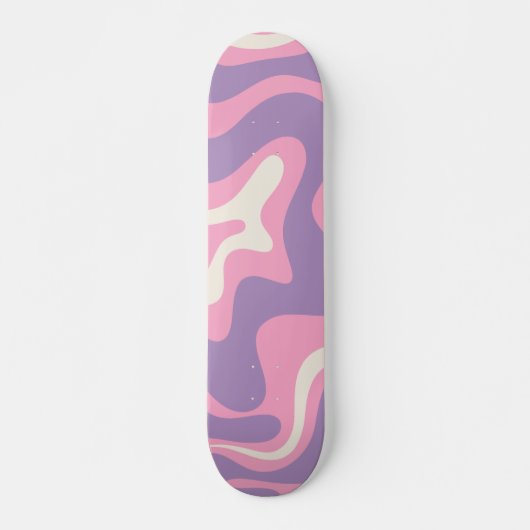 Retro Liquid Swirl Groovy Abstract Paars Roze Skateboard (Voorkant)