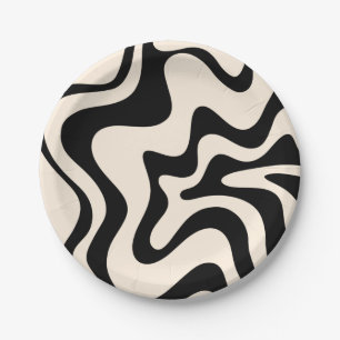 Retro Liquid Swirl Modern Abstract Pattern Black Papieren Bordje