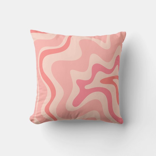 Retro Liquid Swirl Pink Blush Abstract patroon Kussen (Voorkant)
