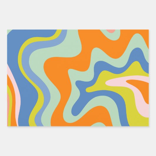 Retro Liquid Swirl Trippy Abstract Patroon Inpakpapier Vel (Voorkant)