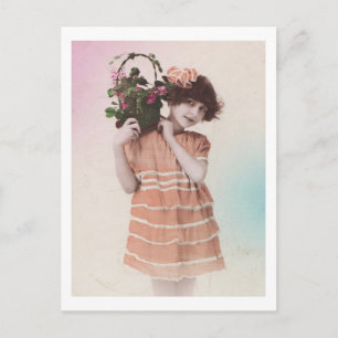 Retro Little Girl met Oranje dress Briefkaart