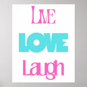 Retro Live Lach Liefde Roze Turquoise Typografie Poster
